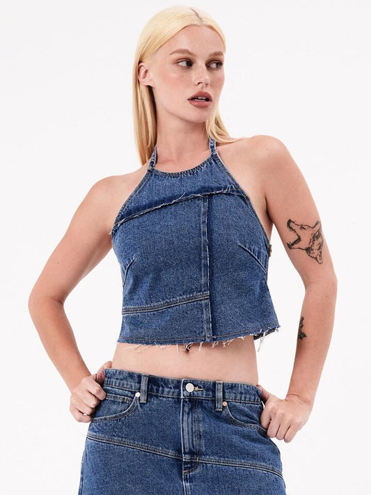 Image of a model wearing Tops. Productname: Abrand Patch Halter Top in Chantell colour by brand - Abrand