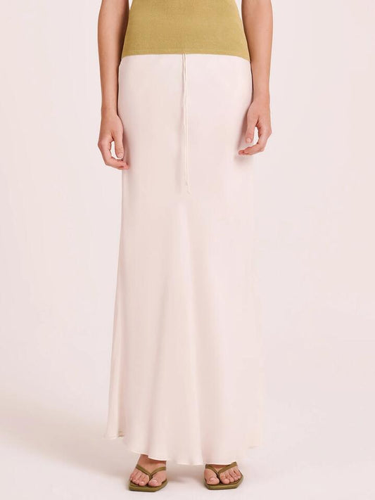Image of a model wearing Skirts. Productname: Nude Lucy Hayz Cupro Maxi Skirt in Cloud colour by brand - Nude Lucy