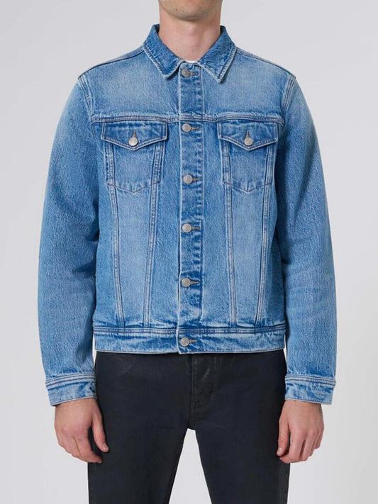 Image of a model wearing Outerwear. Productname: Neuw Type Three Jacket in Mid Vintage Indigo colour by brand - Neuw