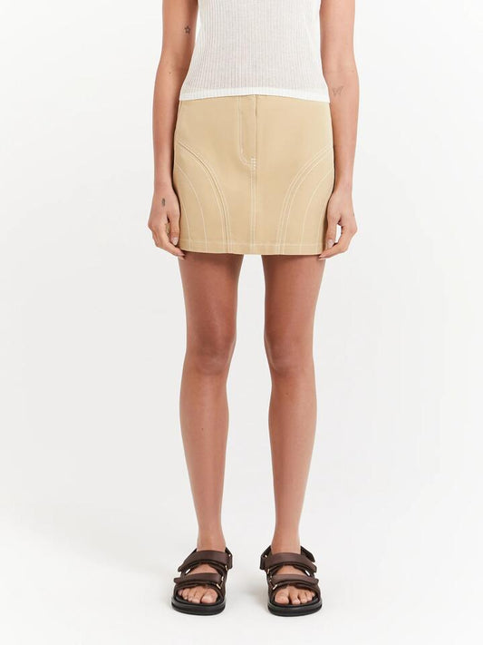 Image of a model wearing Skirts. Productname: Beyond Her Pia Mini Skirt in Camel colour by brand - Beyond Her