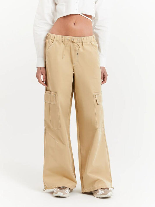 Image of a model wearing Pants. Productname: Beyond Her Pia Wide Leg Gathered Pants in Camel colour by brand - Beyond Her