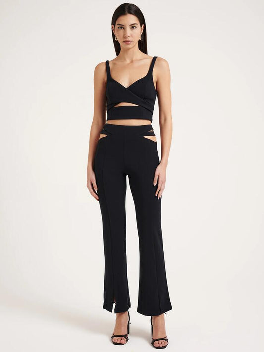 Image of a model wearing Pants. Productname: First Mse Saige Crepe Pants in Midnight colour by brand - First Mse