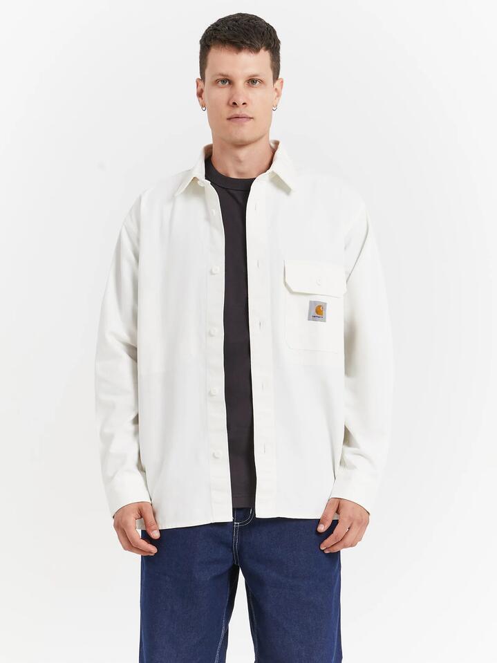 Image of a model wearing Outerwear. Productname: Carhartt Wip Reno Shirt Jacket in Off-White colour by brand - Carhartt Wip