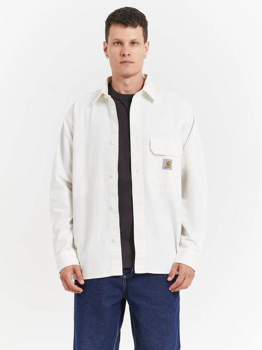 Image of a model wearing Outerwear. Productname: Carhartt Wip Reno Shirt Jacket in Off-White colour by brand - Carhartt Wip