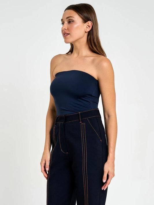 Image of a model wearing Tops. Productname: First Mse Standard Tube Top in Navy colour by brand - First Mse
