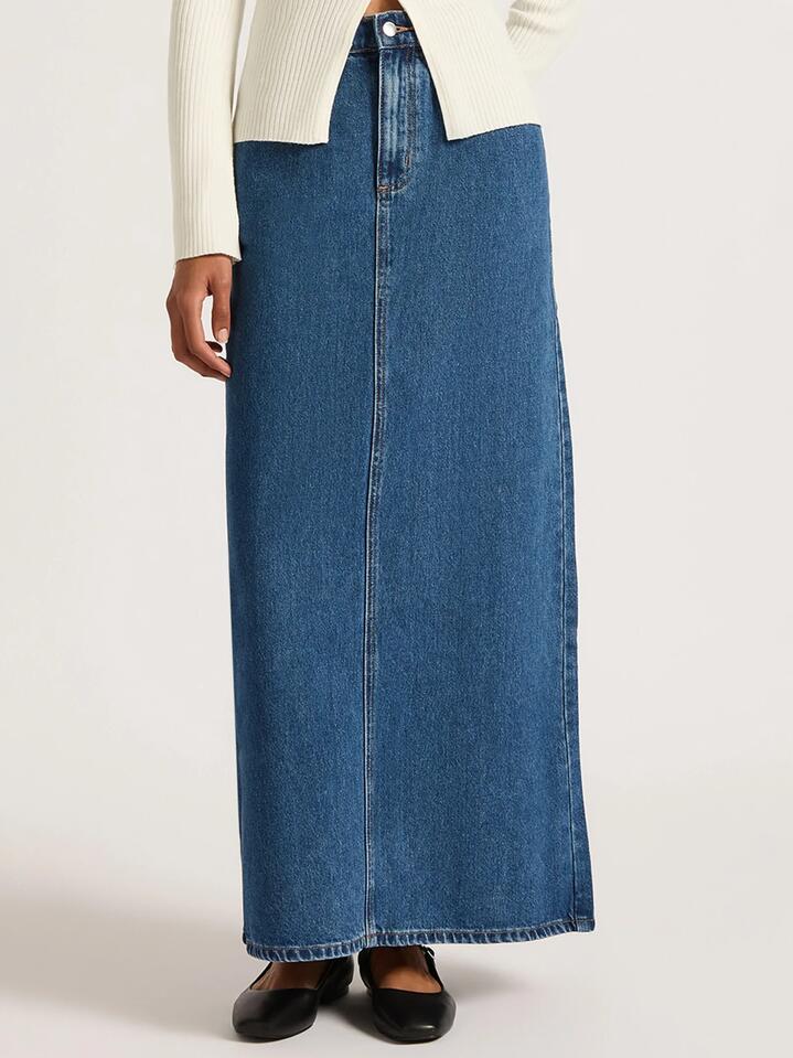 Nude Lucy Organic Denim Maxi Skirt (Vintage Blue)