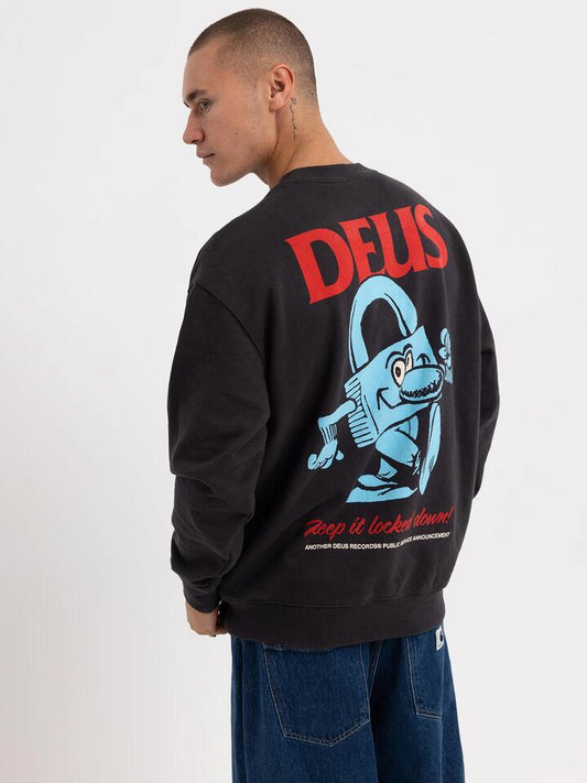 Image of a model wearing Outerwear. Productname: Deus Shoot'M Down Crew in Anthracite colour by brand - Deus