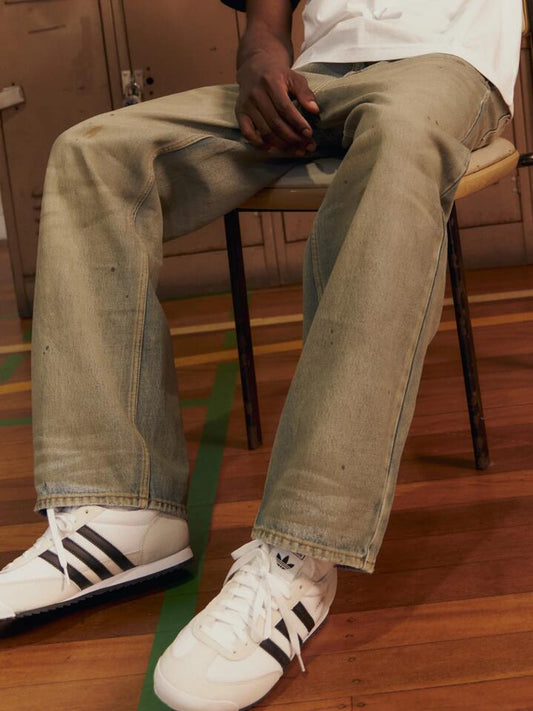 Image of a model wearing Denim. Productname: Ksubi Maxx Mechanik Applique Jeans in Denim colour by brand - Ksubi