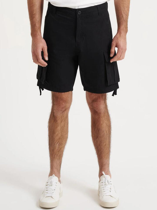 Image of a model wearing Shorts. Productname: Article One Wyatt Cargo Shorts in Black colour by brand - Article One