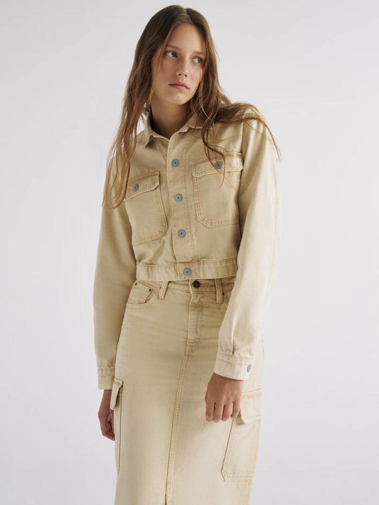 Image of a model wearing Outerwear. Productname: G-Star Boxy Explorer Jacket in Sun Faded Sand colour by brand - G-Star