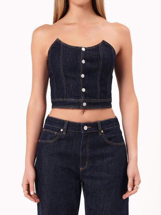 Image of a model wearing Tops. Productname: Abrand Angel Bustier Lila in Rinse Denim colour by brand - Abrand