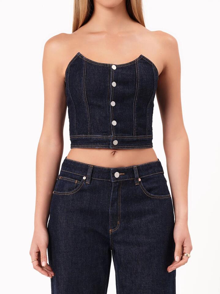 Image of a model wearing Tops. Productname: Abrand Angel Bustier Lila in Rinse Denim colour by brand - Abrand