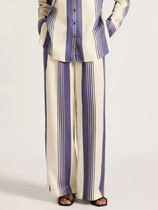 Image of a model wearing Pants. Productname: Nude Lucy Albion Tencel Pants in Storm Stripe colour by brand - Nude Lucy