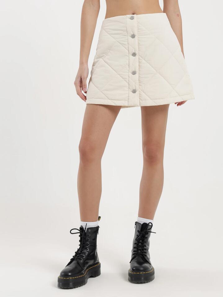 Image of a model wearing Skirts. Productname: Beyond Her Zara Quilted Skirt in Off White colour by brand - Beyond Her