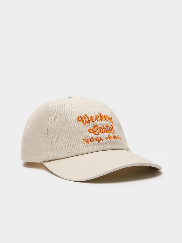 Image of Hats. Productname: Weekend Cartel Script Cap ONE SIZE Apricot/Beige in Apricot/Beige colour by brand - Weekend Cartel