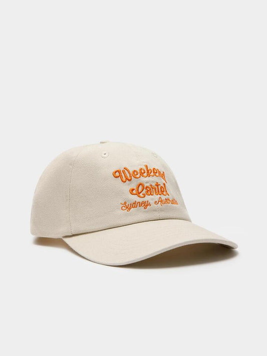 Image of Hats. Productname: Weekend Cartel Script Cap ONE SIZE Apricot/Beige in Apricot/Beige colour by brand - Weekend Cartel