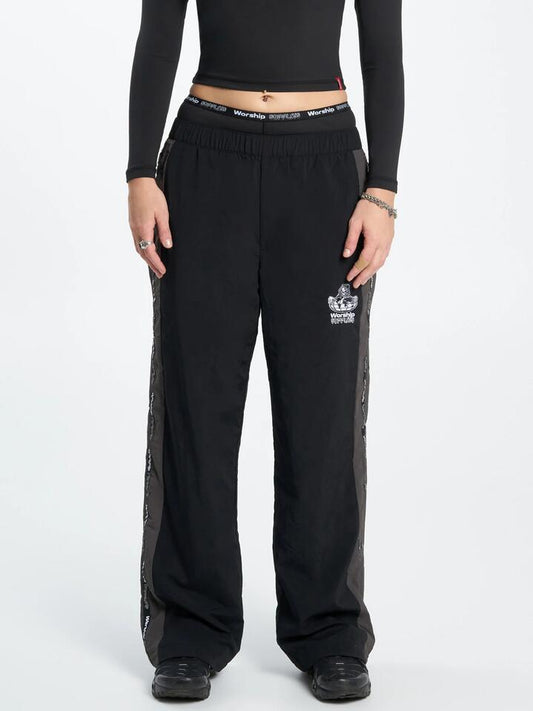 Worship Win Win Crushed Nylon Track Pants (Black)