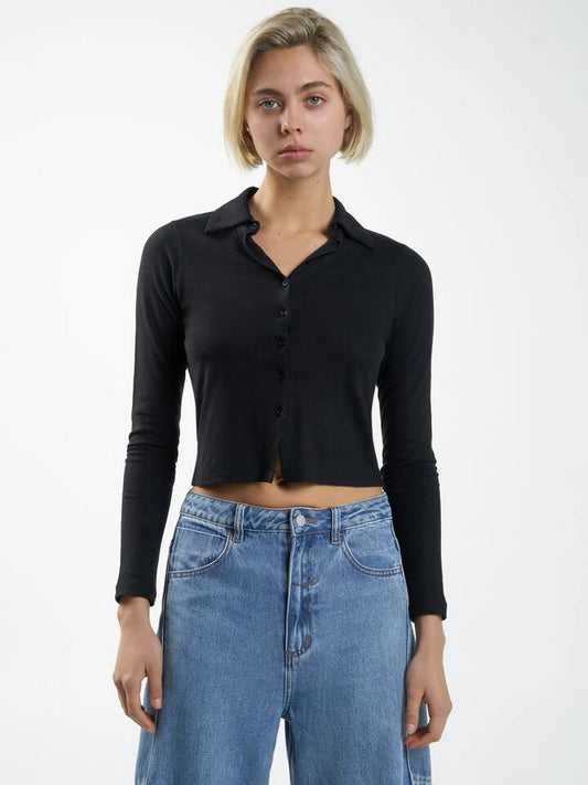 Thrills Hemp Collared Long Sleeve (Black)