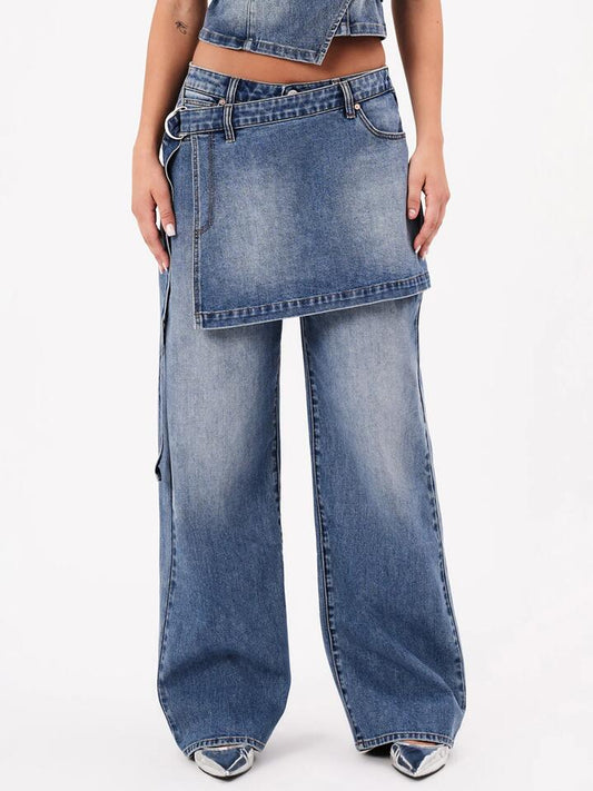 Image of a model wearing Denim. Productname: Abrand 95 Baggy Skirt-Jean Dalia in Mid Vintage Indigo colour by brand - Abrand