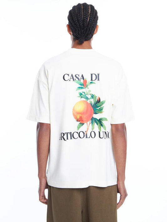 Image of a model wearing Tops. Productname: Article One Casa Logo Tee in Off White colour by brand - Article One