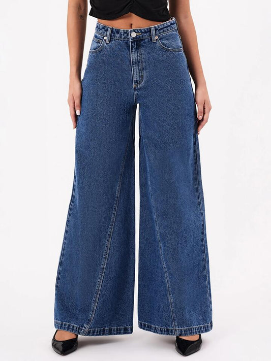 Image of a model wearing Denim. Productname: Abrand 94 Super Wide Chantell in Mid Vintage Blue colour by brand - Abrand