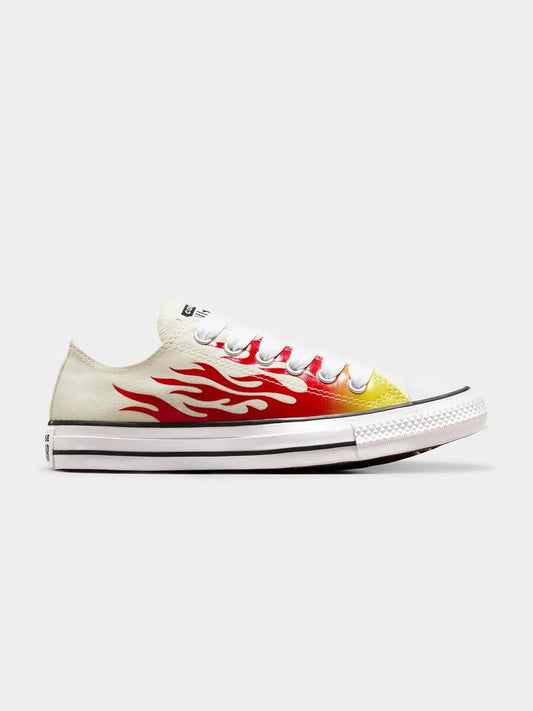 Image of Footwear. Productname: Converse Unisex CTAS Flames Ox in Egret/Enamel Red/Fresh Yellow colour by brand - Converse