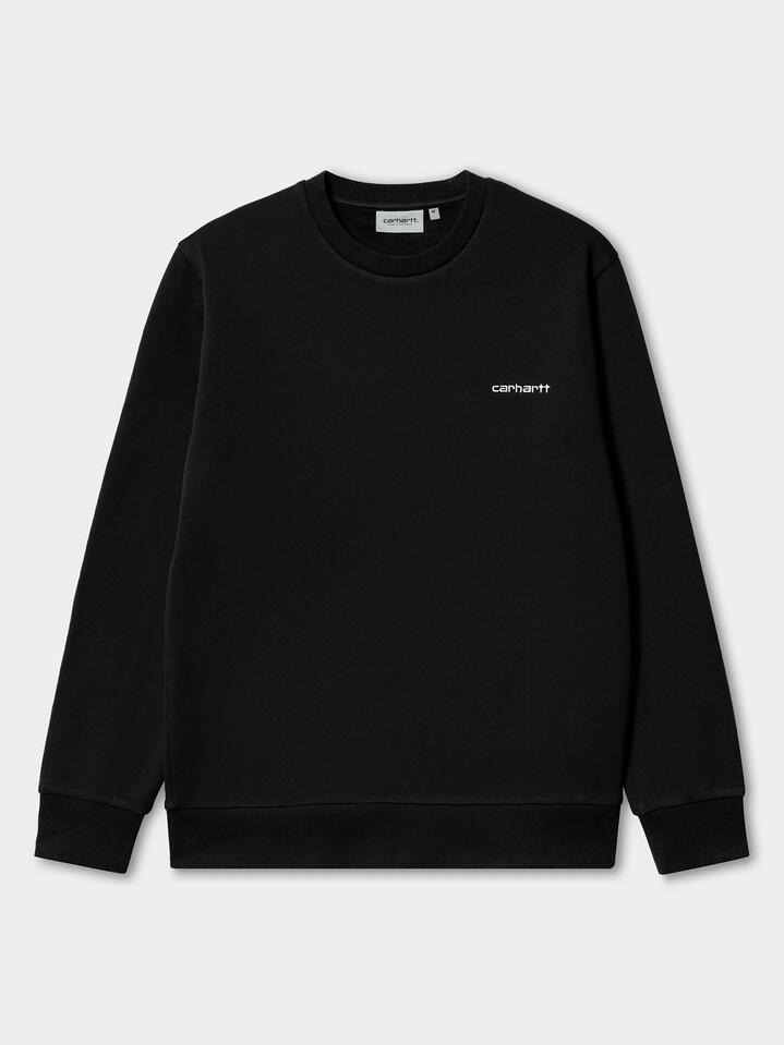 Image of a model wearing Outerwear. Productname: Carhartt Wip Script Embroidery Sweat in Black/White colour by brand - Carhartt Wip