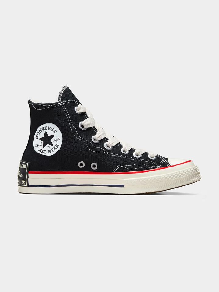 Image of Sneakers. Productname: Converse Unisex Chuck 70 Sketch High Top Sneakers in Black/White/Red colour by brand - Converse
