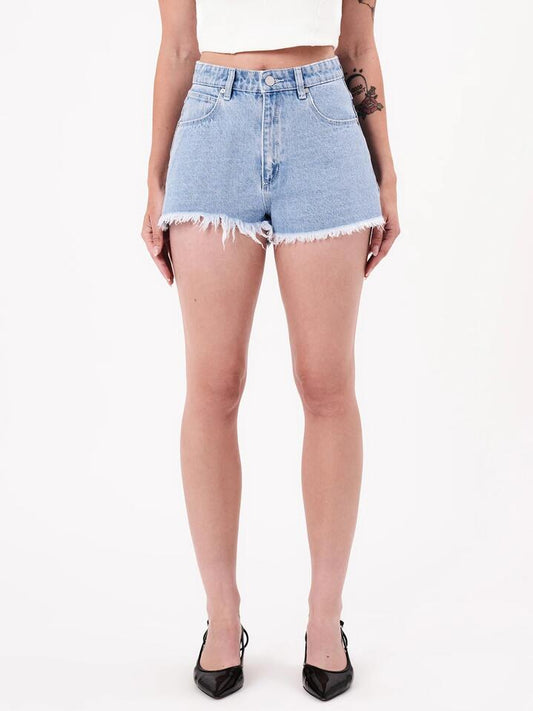 Image of a model wearing Shorts. Productname: Abrand High Relaxed Short Kendall in Light Vintage Blue colour by brand - Abrand