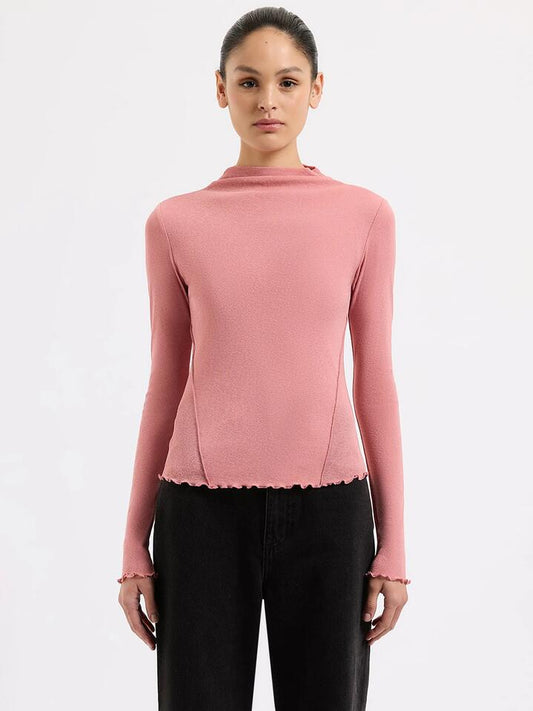 Image of a model wearing Tops. Productname: Nude Lucy Alton Mesh LS Top in Quartz colour by brand - Nude Lucy