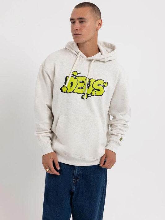 Image of a model wearing Outerwear. Productname: Deus Head With Wings Hoodie in Light Grey Marle colour by brand - Deus