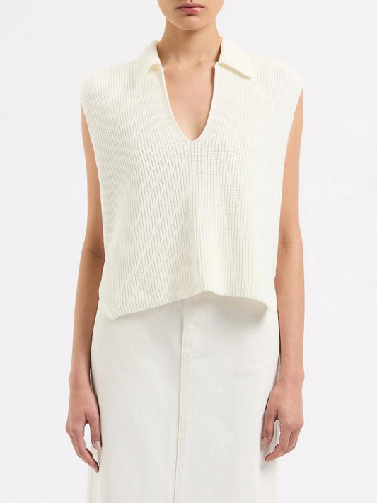 Image of a model wearing Tops. Productname: Nude Lucy Enes Knit Vest in Salt colour by brand - Nude Lucy