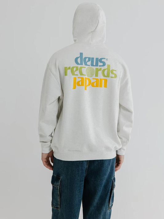 Image of a model wearing Outerwear. Productname: Deus To Defy Hoodie in Light Grey Marle colour by brand - Deus