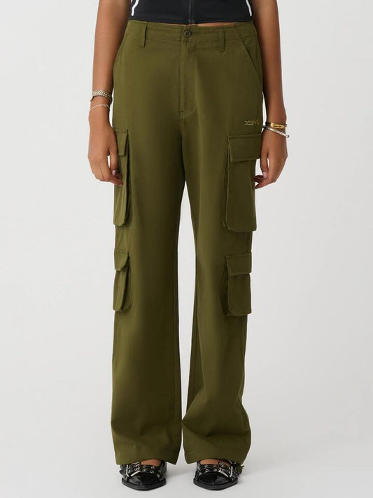 Image of a model wearing Pants. Productname: Xgirl Chloe Cargo Pants in Flight Green colour by brand - Xgirl
