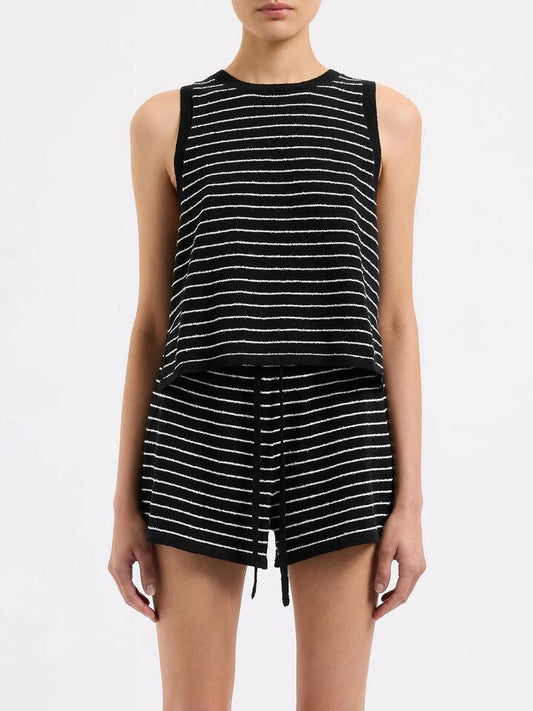 Image of a model wearing Tops. Productname: Nude Lucy Zosia Stripe Knit Tank in Black Stripe colour by brand - Nude Lucy