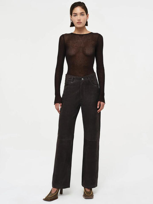 Image of a model wearing Tops. Productname: Neuw Atlas Knit Top in Bark colour by brand - Neuw