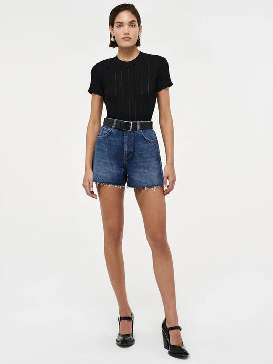 Image of a model wearing Shorts. Productname: Neuw Ryder Short Ode in Dark Vintage Indigo colour by brand - Neuw