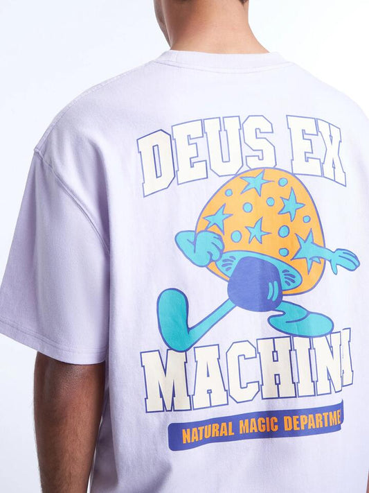 Image of a model wearing Tops. Productname: Deus Shroomin T-Shirt in Orchid Hush colour by brand - Deus