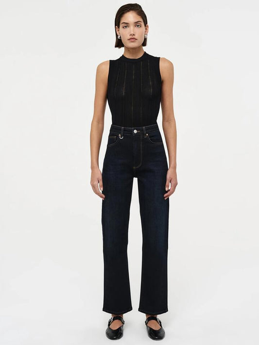 Image of a model wearing Denim. Productname: Neuw Nico Straight Selene in Dark Vintage Indigo colour by brand - Neuw