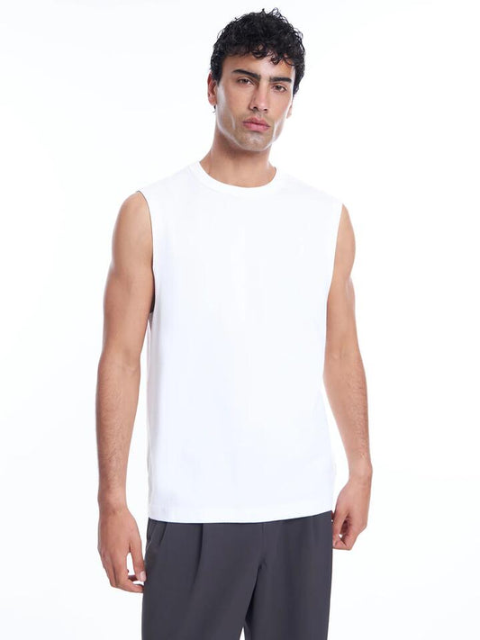 Image of a model wearing Tops. Productname: Article One Heavyweight Muscle in White colour by brand - Article One