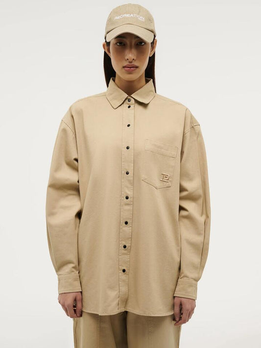 Image of a model wearing Outerwear. Productname: Pe Nation Headline Shacket in Sesame colour by brand - Pe Nation