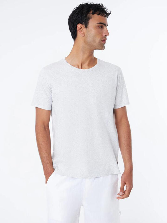 Image of a model wearing Tops. Productname: Article One Classic Tee - Ash Heather in Ash Heather colour by brand - Article One