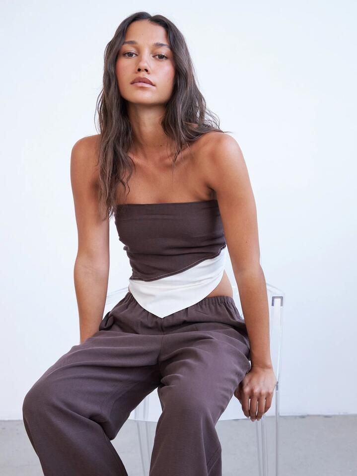 Image of a model wearing Tops. Productname: Nude Lucy Serafin Bodice in Espresso Splice colour by brand - Nude Lucy