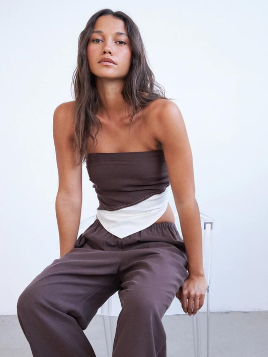 Image of a model wearing Tops. Productname: Nude Lucy Serafin Bodice in Espresso Splice colour by brand - Nude Lucy