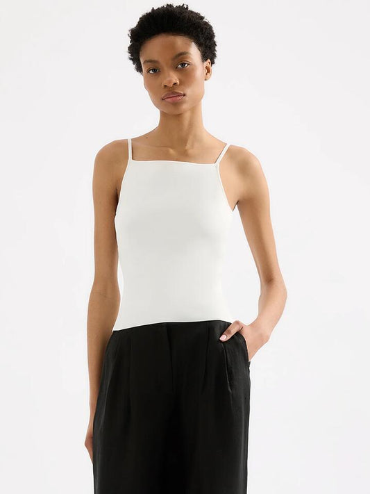 Image of a model wearing Tops. Productname: Nude Lucy Amory Knit Cami in Salt colour by brand - Nude Lucy