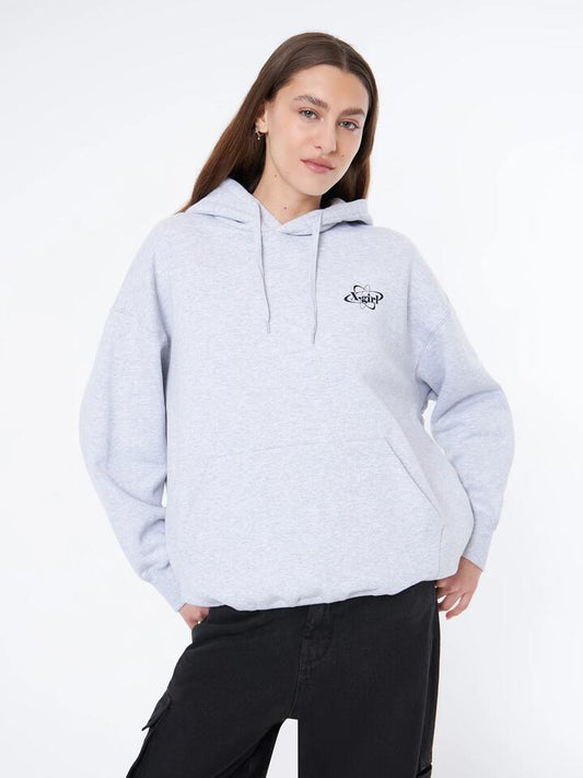 Image of a model wearing Outerwear. Productname: Xgirl Cosmic X-Girl Hood in Ash Heather colour by brand - Xgirl