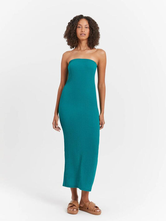 Image of a model wearing Dress. Productname: Lulu & Rose Naia Tube Midi Dress in Sea Green colour by brand - Lulu & Rose