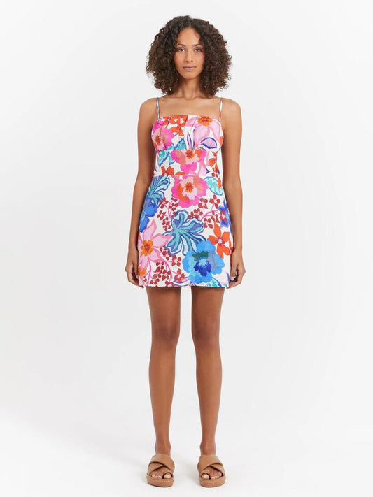 Image of a model wearing Dress. Productname: Lulu & Rose Malia Mini Dress in Tropicana colour by brand - Lulu & Rose
