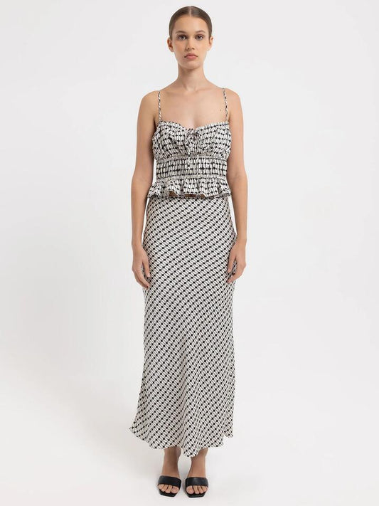Image of a model wearing Tops. Productname: Lulu & Rose Bianca Cami in Mosaic-Ivory colour by brand - Lulu & Rose