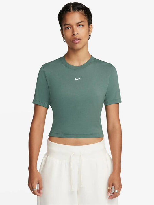 Image of a model wearing Tops. Productname: Nike Essential Slim Cropped T-Shirt in Bicoastal/White colour by brand - Nike